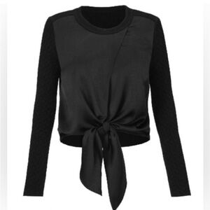 CAbi Crosstie Pullover Sweater Black Long Sleeve Tie-Front Top, size large